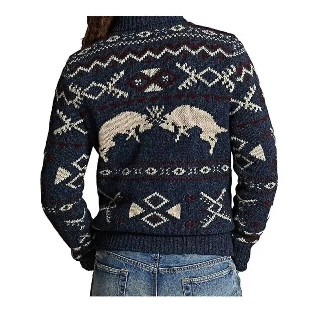 Polo by Ralph Lauren Men's Blue Fair Isle-Knit Wool Cashmere Sweater Size L
